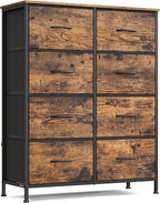 SONGMICS Dresser for Bedroom, Chest of Drawers, Steel, MDF, 8 Non-Woven Fabric Drawers, Storage Organizer Unit, Closet, Entryway, Rustic Brown and Ink Black ULGS124B02S