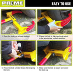 PR1ME Trailer Wheel Lock Clamp, Universal Wheel Clamp Lock, Adjustable Heavy-Duty Security Tires Anti-Theft Lock, for Trailers SUV Boats ATVs Motorcycles Golf Cart with 2 Keys (Yellow-red)