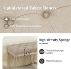 LOULENS 43.9" Linen Fabric End of Bed Bench, Vintage French Upholstered Button Tufted Entry Bench, Window Seat with Carved Wood Legs for Bedroom, Living Room, Entryway, Foyer, Hallway, Light Brown