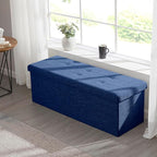 Ornavo Home 43 Inch Folding Storage Ottoman with Storage Bench, Long Large Storage Ottoman Bench, Storage Chest, Foot Rest Stool, Bedroom Bench with Storage - (Navy)