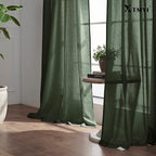 XTMYI Olive Green Curtains 63 Inch Length for Living Room 2 Panels Set Back Tab Hooks Pleated Linen Blend Light Filtering Semi Sheer Curtain Drapes for Dining Room Bedroom Kitchen Bathroom Boho Decor