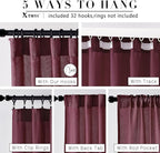 Maroon Wine Red Curtains 96 Inches Long for Living Room 2 Panels Set Linen Hooks Track Solid Regular Xmas Holiday Country Farmhouse Christmas Seasonal Themed Winter Curtains for Dining Room Bedroom