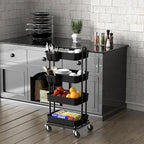 Simple Houseware 4-Tier Multifunctional Rolling Utility Cart with Hanging Buckets, Black
