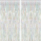 2 Pack Backdrop Curtains, 3.28 FT x 7.05 FT Laser Silver Fringe Curtains, Metallic Tinsel Foil Curtains Party Streamer, Photo Backdrop Party Decorations Bithday Photo Booth Props