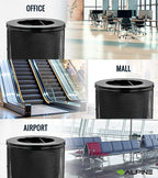 Alpine Outdoor Trash Can 36 Gallon Diamond Steel Commercial Metal Waste Bin with Leak Proof Liner, Heavy Duty Steel Mesh Design, Flat Wide Open Top Lid for Parks, Streets, and Public Spaces-Black