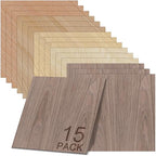 GSCIT Club 15 PCS Wood Veneer, 12 inch x 12 inch Birch, Oak, Maple, Walnut and Red Oak Wood Edge Banding Pre-glued Flexible, Veneer Tape Banding