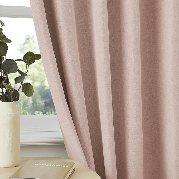 DUALIFE Pinch Pleated Back Tab Pink Blackout Curtains for Girls Bedroom Decor Baby Pink - Room Darkening Thermal Insulated Drapes with Hooks 40 x 63 Inches Long Set of 2 Panels