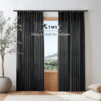 XTMYI Black Sheer Curtains 84 Inches Long for Bedroom Linen Back Tab Pleated No Grommets Semi Privacy Light Filtering Boho Window Drapes for Living Room,84 Length 2 Panels Set