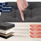 Ornavo Home Foldable Tufted Linen Large Storage Ottoman Bench Foot Rest Stool/Seat - 15" x 45" x 15" (Black)