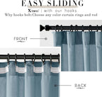 XTMYI Dusty Blue Curtains 96 Inches Long for Living Room,Light Filtering Country Vintage Hooks Pleated Back Tab Semi Sheer Linen Curtains for Bedroom 2 Panels Set,Stone Blue