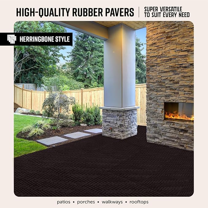 Playsafer Herringbone Rubber Interlocking Tiles | 16 X 16 | Easy Install for Indoor and Outdoor Use (Brown, 20 Tiles)