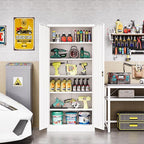 Metal Storage Cabinet with Lock,Lockable Garage Cabinet with 2 Doors and 5 Adjustable Shelves,Tall Steel Cabinets for Garage,Workshop,Gym,School