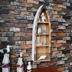 Morning View Wood Boat Shelf Decor Wall Hanging Nautical Beach Theme Display Boat with 3 Shelves Standing Boat Shelf Wooden Boat Shelf Nautical Home Decor 31.5 Inch
