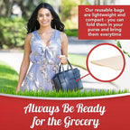 Simply Cool 50 Pack Reusable 'Thank You' Eco-Friendly Grocery Shopping Bags 19.6" x 16.1" x 7" 60 gsm Durable, Recyclable, Washable, Foldable, Portable Tote Bags Bulk (Cream, Loop Handle)