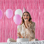 4 Pack Birthday Decorations, 3.28 FT x 7.05 FT Pink Backdrop, Metallic Happy Birthday Backdrop Fringe Curtains Party Streamer, Bachelorette Party Decorations Princes Birthday Valentines Party Decor