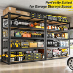 48" W Garage Shelving Heavy Duty 3200LBS Garage Storage Shelving, 5 Tier Adjustable Metal Shelving Unit Utility Rack Shelf for Warehouse, Pantry, Closet, Kitchen 72" H x 48" W x 24" D, Black,2PCS