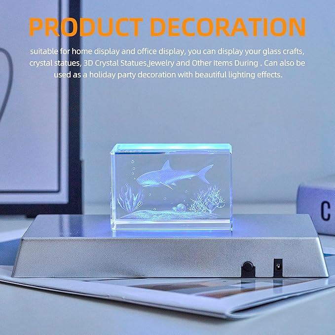 EUSTUMA LED Light Base Rectangle Display Stand In A Variety of Colors,Lighted Up Stand Color Changing Small LED for 3D Glass Crystal Art,Holiday Party Decoration. (Silver, Large)