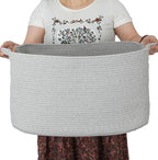 Large Rectangle Blankets Basket Living Room 22"x17"x12" Woven Cotton Rope Storage Baskets for Nursery Toy Baskets for Kids and Dogs Laundry Basket Bin for Clothes Towels grey