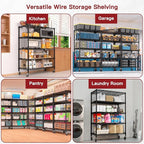 PrimeZone Wire Shelving Unit with Wheels, 5 Tier Adjustable NSF Certified Heavy Duty Metal Storage Shelves, Pantry Organizer Rack Rolling Kitchen Shelf for Closet, 24" W x 18" D x 75" H, Black, 4 PCS