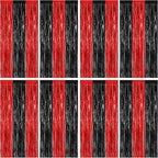 8 Pack Halloween Party Supplies, 3.28 FT x 7.05 FT Red and Black Foil Streamer, Metallic Fringe Curtains Tinsel Backdrop Party Streamer, Hanging Halloween Decorations Casino Party Decor