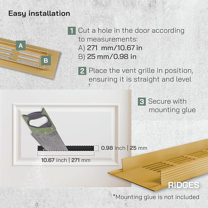 Vent Systems 11.81 x 1.57 (Outer Size) Air Supply Ventilation Grille - Gold Aluminum Rectangle Intake/Exhaust Door Vent Deflector - HVAC for Home Improvement Floor, Wall Duct Cover