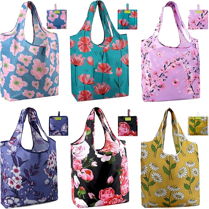 BeeGreen Reusable Grocery Bags Foldable Reusable Gift Bags Reusable Shopping Bags With Handles Christmas Gifts Polyester Grocery Bags Tote Bags Bulk Travel Tote Bags For Women Cloth Bags Colorful