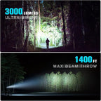 FORTO 3000 Lumens Handheld Spotlight, 1400 Ft Long Range LED Spot Light with 120H Runtime, IPX8 Waterproof Rechargeable Outdoor Flashlight for Camping, Hiking, Emergency, Searchlight (Blue-Plus)