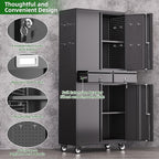 Aobabo Garage Storage Cabinet with Wheels, Metal Tool Storage Cabinet with 2 Drawers for Garage Home,Assembly Required,Black