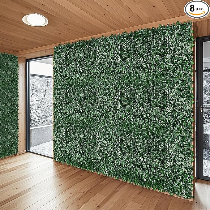 Patio Paradise 39"x117"-8Pc Faux Ivy Fence Privacy Screen Artificial Greenery Wall Backdrop,Fake Grass Wall Panels for Outside Apartment Balcony,Vine Leaf Decor for Outdoor Patio Chain Link