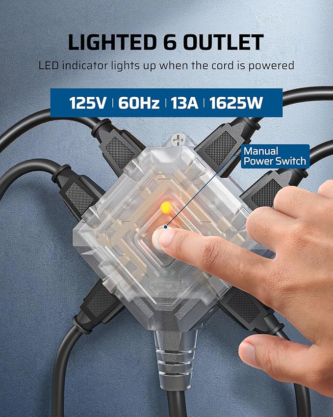 DEWENWILS 50 FT Retractable Extension Cord Reel with 6 Grounded Outlets, 14/3C SJTOW Heavy Duty Power Cord with New Twist-Lock Stopper, Lighted Triple Tap, 13A Circuit Breaker, ETL Listed