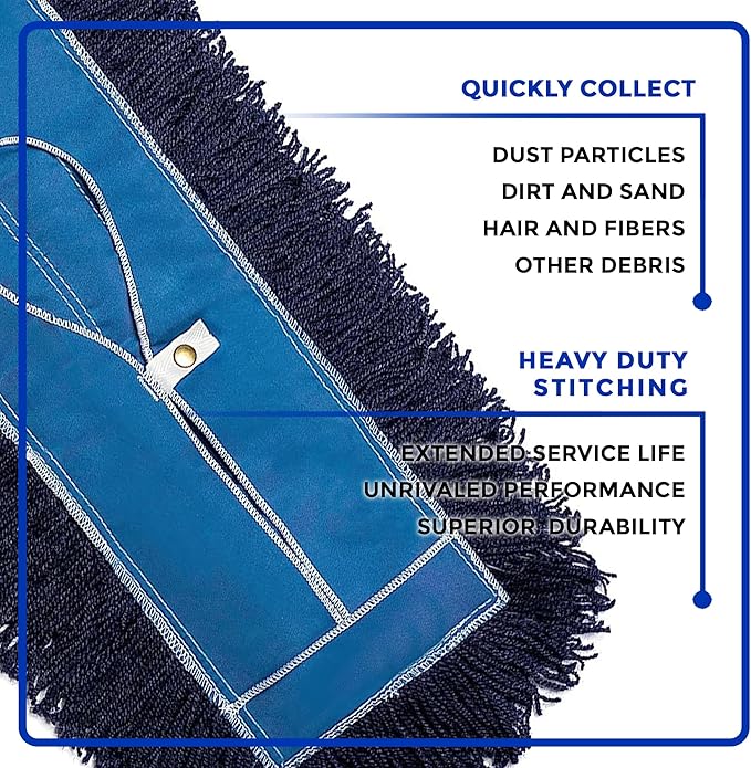 Nine Forty 48" Premium Nylon Dust Mop with Wood Handle - Heavy Duty Mop Head for Industrial, Commercial, and Residential Cleaning - Dry Floor Duster for Hardwood Surfaces and Commercial - Blue