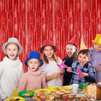 4 Pack Red Backdrop, 3.28 FT x 7.05 FT Party Streamer, Valentines Day Metallic Birthday Tinsel Backdrop Foil Fringe Curtains, Door Streamer for Red Party Decorations Casino Decor Photo Booth Props