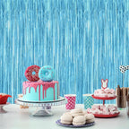 12 Pack Party Decorations, 3.28 FT x 7.05 FT Sky Blue Curtains, Metallic Party Streamers Photo Booth Backdrop Foil Fringe Curtains, Light Blue Winter Wonderland Backdrop Birthday Decor