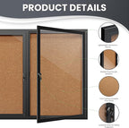 72"x36" Lockable Enclosed Bulletin Board, Outdoor Cork Weather-Resistant Aluminum Frame Notice Board, Wall Mounted Display Case Acrylic Doors for School,Office,Black Frame w/Cork