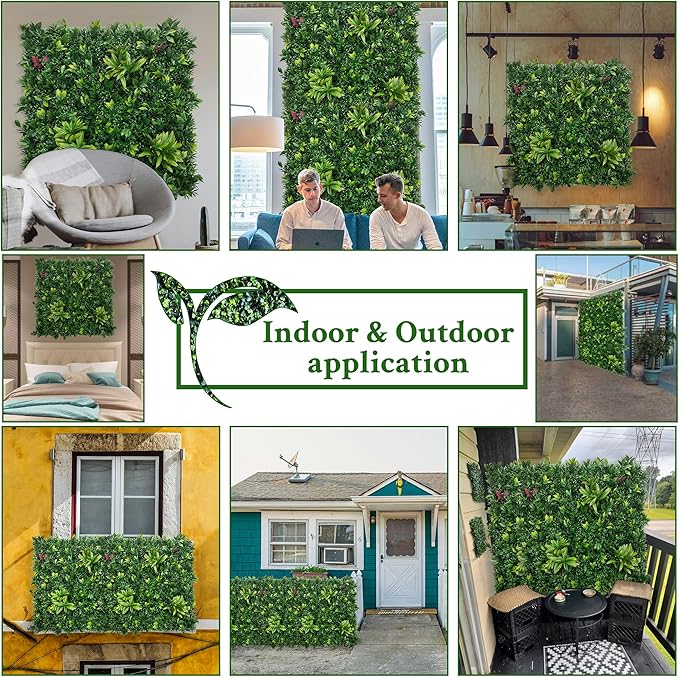 Artificial Boxwood Panels: 20"x20" 8P UV-Anti Fake Grass Ivy Privacy Hedge Greenery Backdrop Fence Wall Screen for Garden Fence Covering Privacy, Outdoor Indoor Home Decor