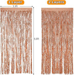 4 Pack Rose Gold Foil Curtain Birthday Decorations - 3.3x6.6ft Wavy Tinsel Foil Backdrop Party Streamer Party Supplies Background | Tinsel Curtain Backdrop for Parties