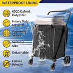 Folding Shopping Cart with Waterproof Liner, Grocery Cart Large Bag with Top Cover, 400 Lb Capacity, Utility Cart with 360° Rolling Swivel Wheels, Extra Large & Extra Basket