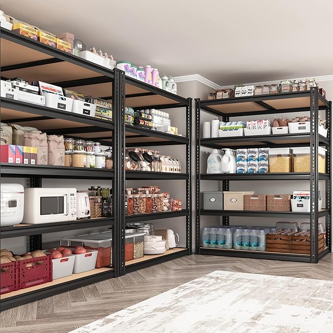 2050LBS Storage Shelves Heavy Duty 5 Tier Garage Storage Shelving, Adjustable Metal Shelving Unit Utility Rack Shelf for Warehouse, Pantry, Closet, 72" H x 35.56" W x 16" D, Black.2PCS