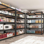 2050LBS Storage Shelves Heavy Duty 5 Tier Garage Storage Shelving, Adjustable Metal Shelving Unit Utility Rack Shelf for Warehouse, Pantry, Closet, 72" H x 35.56" W x 16" D, Black.2PCS