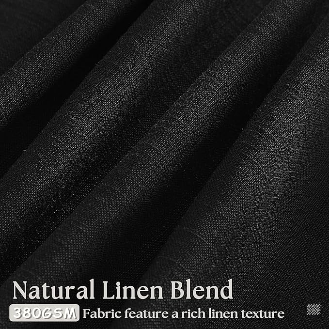 Black Linen Semi Sheer Curtains 90 Inches Long for Living Room Bedroom Light Filtering Black Textured Burlap Pinch Pleated Curtains 90 Length Hooks Rings Back Tab for Sliding Door 2 Panels