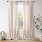 Nanspring Natural White Linen Curtains 108 Inches Long for Living Room Burlap Textured Neutral Farmhouse Sheer Curtains Back Tab Floor to Ceiling High Window Curtain for Bedroom 52x108, 2 Panels