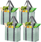 VENO 2-4 Pack Reusable Grocery shopping Bags, Small Tote Bag w/Handle Hard Bottom, Heavy Duty, Foldable Carrier