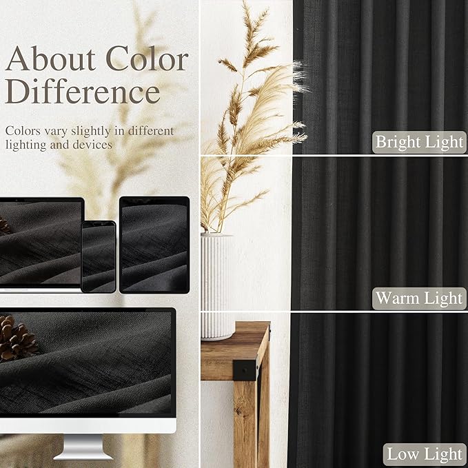 Nanspring Black Cafe Linen Curtains 24 Inch Length 2 Panels Privacy Semi Sheer Curtains for Small Window Kitchen Back Tab Rod Pocket Short Sheer Bathroom Curtain 36x24 Inches