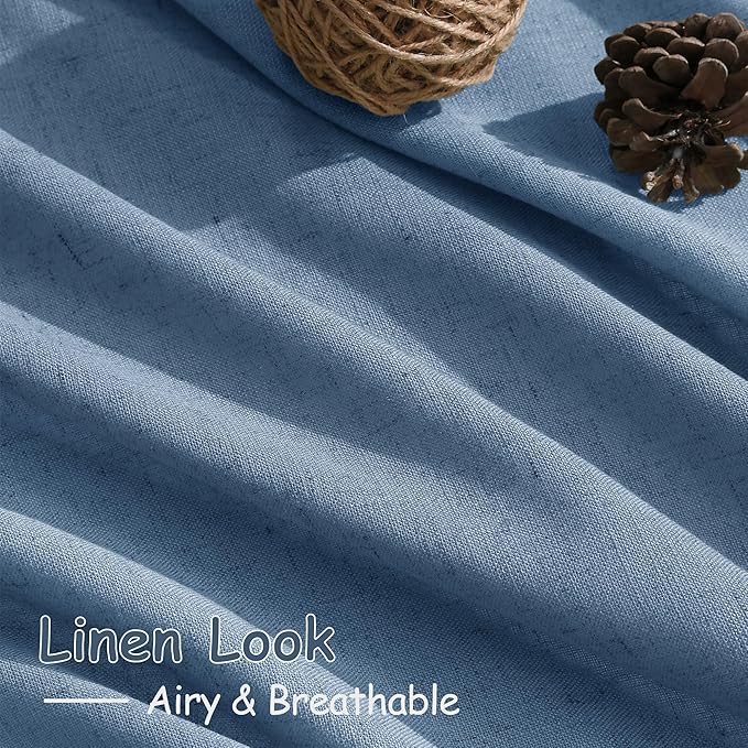 Nanspring Stone Blue Linen Curtains 84 Inches Long for Living Room Back Tab Luxury Light Filtering Privacy Semi Sheer Curtain Modern Farmhouse Boho Drapes for Bedroom Office 2 Panels Set 52x84