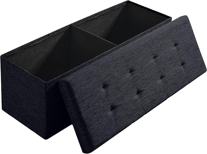Ornavo Home 43 Inch Folding Storage Ottoman with Storage Bench, Long Large Storage Ottoman Bench, Storage Chest, Foot Rest Stool, Bedroom Bench with Storage - (Black)