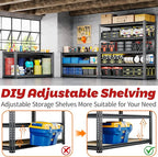 48"W Garage Shelving, 3050LBS Storage Shelves Heavy Duty, 5 Tier Metal Shelving Unit Adjustable Garage Shelves Heavy Duty Shelving for Warehouse,Commercial, Kitchen, 48" W × 18" D × 72" H, Black