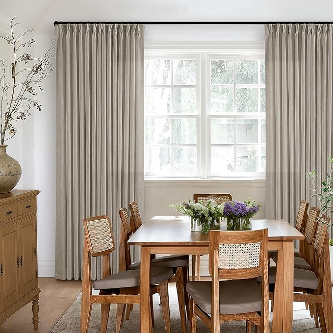 Burlywood Birch Pinch Pleated Linen Curtains 2 Panels for Living Room Bedroom Memory Training Shaped Semi Sheer Pleat Drapes with Hooks Rings Light Filtering Window Curtain 40x92