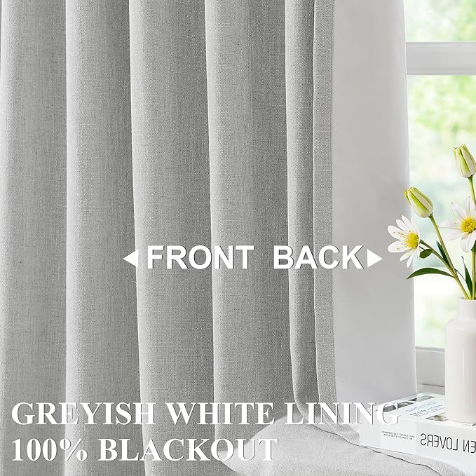 Vision Home Light Grey Pinch Pleated Full Blackout Curtains Linen Blended Room Darkening Curtain Panels 108 inch for Living Room Bedroom Thermal Insulated Pinch Pleat Drapes with Hooks 40" Wx108 Lx2