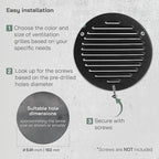 Vent Systems 6 Inch (Inner) - Pack of 5 - Black Metal Soffit Vent Cover - Durable Round Air Vent Grille with Mesh Screen - Weather Resistant Ventilation Grill - Wall & Ceiling, Indoor & Outdoor