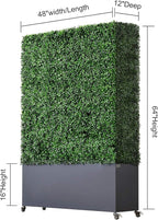 AGPL Artificial Boxwood Hedge Wall with Gray Color Stainless Steel Planter Box and Caster. Moveable Privacy Decorative Wall 48" W x12 D x 67“H …